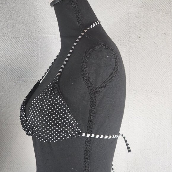 Massimo Black and White Polka Dot Striped Straps Nylon Span Bikini Top Size S - Picture 4 of 16